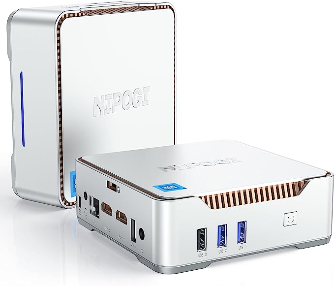 NiPoGi GK3 Plus Mini PC 16GB RAM 512GB M.2 SSD, 12th Gen Intel Alder  Lake-N95 (up to 3.4 GHz) Mini Tower PC, 2X HDMI + VGA, 4K UHD, WiFi 5, BT  4.2