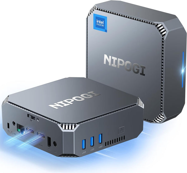 NiPoGi AK2 Plus Mini PC 16Go DDR4 1024Go(1TB) M.2 SSD, 12è Gen Intel Alder Lake-N100(jusqu'à 3,4 GHz, 6W TDP), Mini Ordinateur de Bureau avec Double écran 4K/2xHDMI/WiFi 5/BT 4.2/Gigabit Ethernet