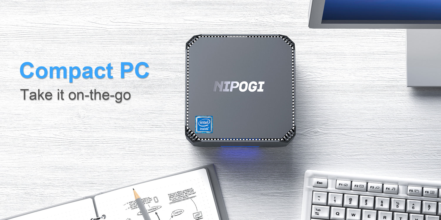 NiPoGi Mini PC 8 Go DDR4 / 256 Go SSD, Alder Lake N95 (jusqu'à 3.4GHz),  Ordinateur de Bureau, SSD 2.5'', 4K @60HZ HD Dual Display, 2.4/5G WiFi,  RJ45