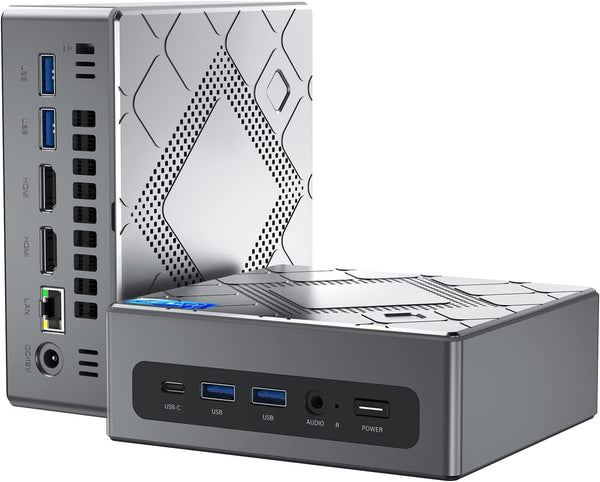 Mini PC Intel Core i5-12450H (jusqu'à 4,40 GHz), 16Go (8Go*2) DDR4 512Go SSD Mini PC, Mini Ordinateur de Bureau avec Intel UHD Graphique 1200 MHz, WiFi 6, 2X HDMI+ VGA, 4K UHD Mini Tower PC